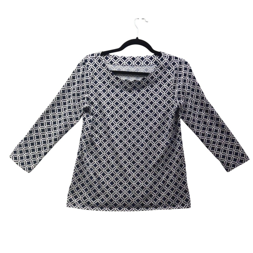 Talbots Geometric Pima‎ Top Blue White Small